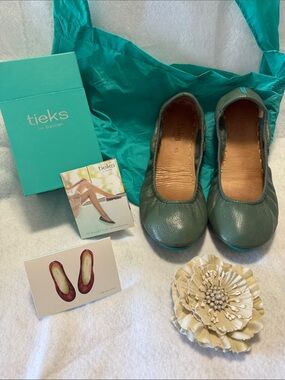 Tieks Pacific Green Leather Ballet Flats